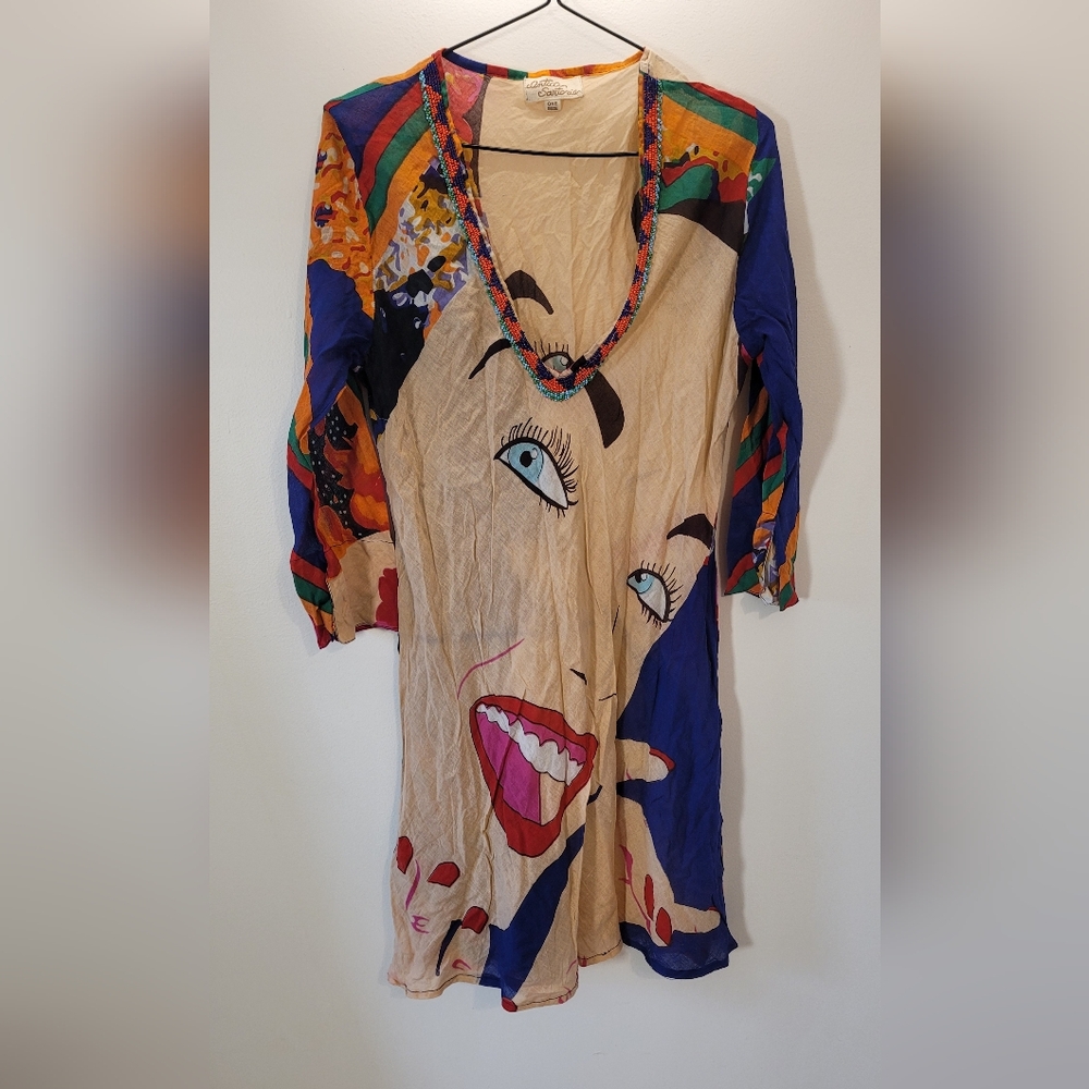 Antica Sartoria Vintage Y2k Womens Tunic Beaded Colorful Dress - One Size